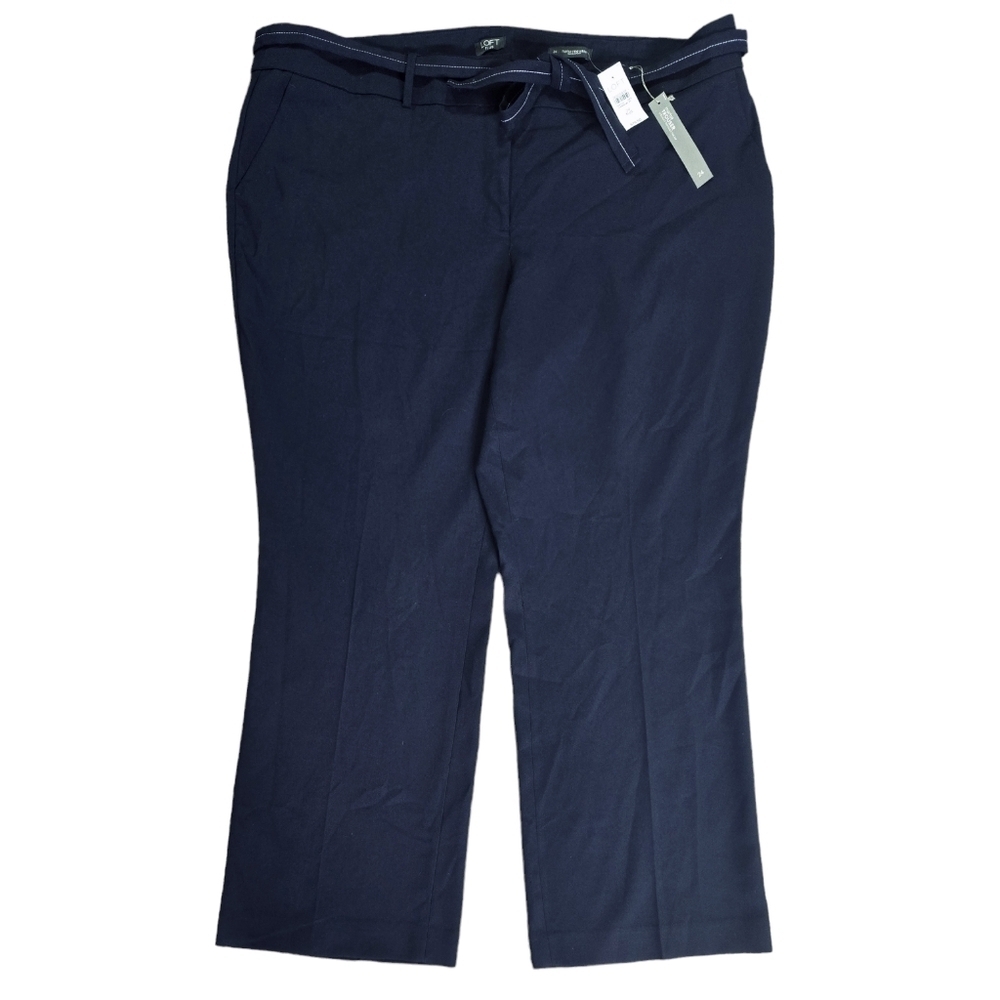 LOFT NWT Marisa Navy Blue Straight Leg Trouser Belted Office Neutral Preppy